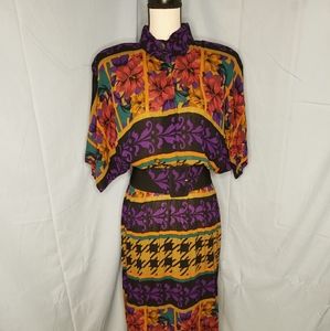 Vintage 80s/90s Multi-colored Maxi Belted Dress